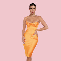 Robe moulante midi rayée sans manches à bretelles HI1216