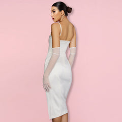 Robe moulante midi fendue sans manches à bretelles HI1267