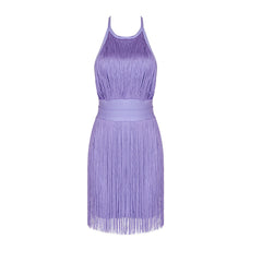 Robe bandage mini à col rond sans manches et à franges HL6259