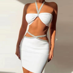 Ensemble bandage dos nu sans manches à découpes HL6268