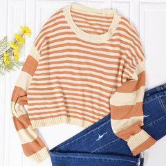 Pull d'automne rayé à épaules tombantes 