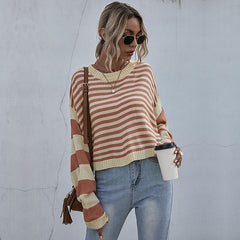 Pull d'automne rayé à épaules tombantes 
