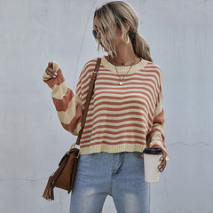 Pull d'automne rayé à épaules tombantes 