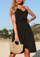 Robe boutonnée à col en V 