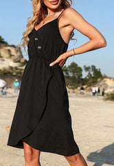 Robe boutonnée à col en V 