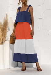 Robe à épaules dénudées et blocs de couleur