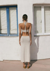 Robe maxi dos nu à col montant et nœud papillon découpé