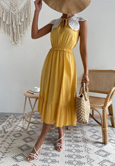Robe en dentelle festonnée à col noué