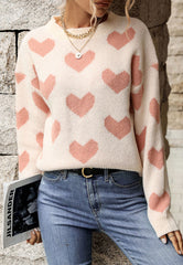 Pull à épaules tombantes imprimé cœur