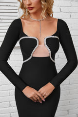 Robe bandage midi à manches longues Akari - Noire