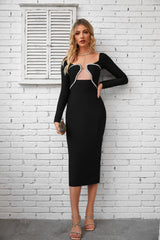 Robe bandage midi à manches longues Akari - Noire