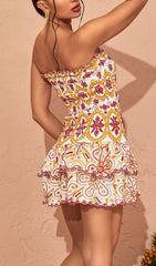 Robe mini bustier à volants