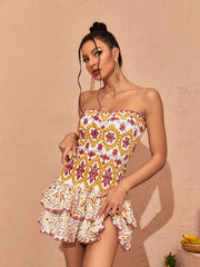 Robe mini bustier à volants