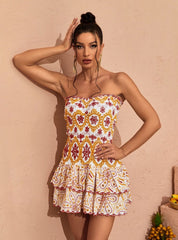 Robe mini bustier à volants