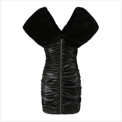 Robe moulante mini froissée à manches courtes et col en V