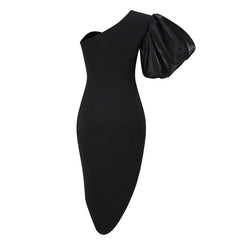 Robe moulante asymétrique à manches courtes et manches bouffantes mi-longues KLYF501