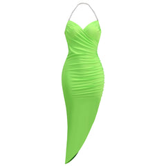 Robe moulante longue sans manches à col halter et froissée KLYF525