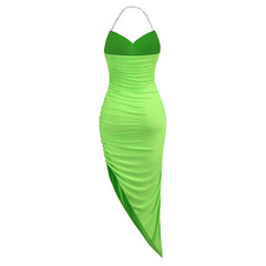 Robe moulante longue sans manches à col halter et froissée KLYF525
