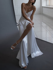 Robe de soirée dos nu sans manches à col en V 