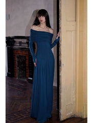 Robe de soirée Azure Grace à épaules dénudées