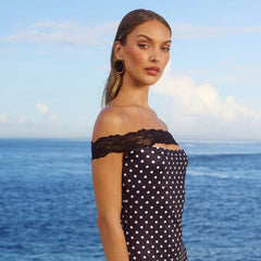 Robe bandeau mini en dentelle à pois