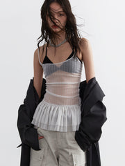Corset plissé transparent Jnylon Studio - Bustier froncé en maille blanche pour femme avec jupe en tulle