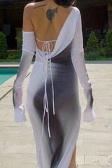 Robe fendue à manches longues imprimée style streetwear