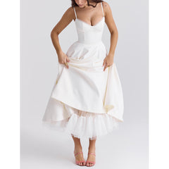 Robe longue sans manches à bretelles et col en V, jupe tutu