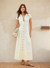Robe longue à revers et simple boutonnage