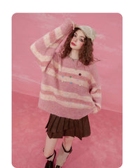 Pull en mohair à rayures roses