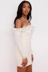 robe bustier asymétrique en mousseline à manches longues