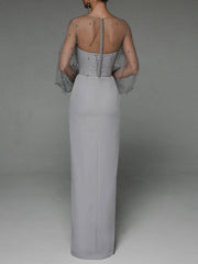 Robe de mariée bustier à manches bouffantes et paillettes brillantes