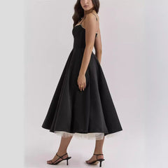 Robe longue sans manches à bretelles et col en V, jupe tutu