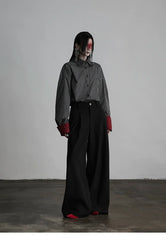 Chemise noire à rayures color-block et poignets oversize