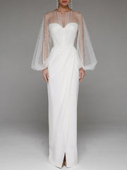 Robe de mariée bustier à manches bouffantes et paillettes brillantes
