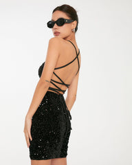 Robe moulante mini sans bretelles à sequins H1731