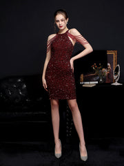 robe de soirée courte à perles colorées 