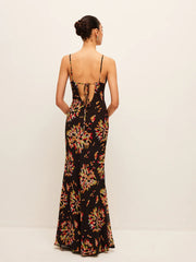 Robe longue imprimée à bretelles et manches courtes