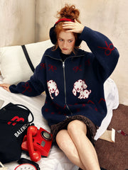 Pull oversize zippé à imprimé chiot