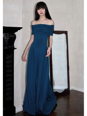 Robe de soirée Azure Grace à épaules dénudées
