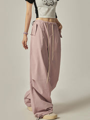 Pantalon cargo rose à jambes larges