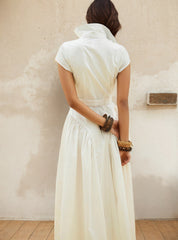 Robe longue à revers et simple boutonnage