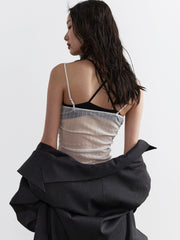 Corset plissé transparent Jnylon Studio - Bustier froncé en maille blanche pour femme avec jupe en tulle