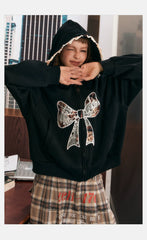 Sweat à capuche oversize à nœud en dentelle