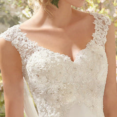 Robe de soirée de mariage romantique et charmante en dentelle et tulle à col en V 