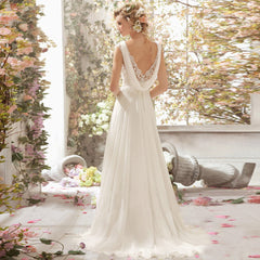 Robe de soirée de mariage romantique et charmante en dentelle et tulle à col en V 