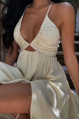 Robe d'été beige cache-cœur 