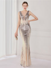 robe de soirée à bretelles et sequins 