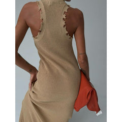 Robe longue déchirée sans manches à bretelles