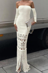 Robe moulante longue à jupe bustier à franges